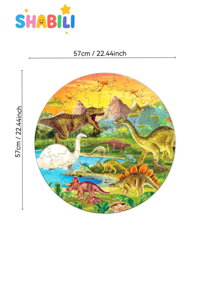 SHABILI Montessori Dinosaur Round Floor Puzzle for Kids, Thick Cardboard Preschool STEM Early Learning Jigsaw Toy with Large Pieces, Safe Non-Toxic Material, Colorful Jurassic World Design for Ages 3–8 Family Play Indoor Screen-Free Activity (Green) - Image 5